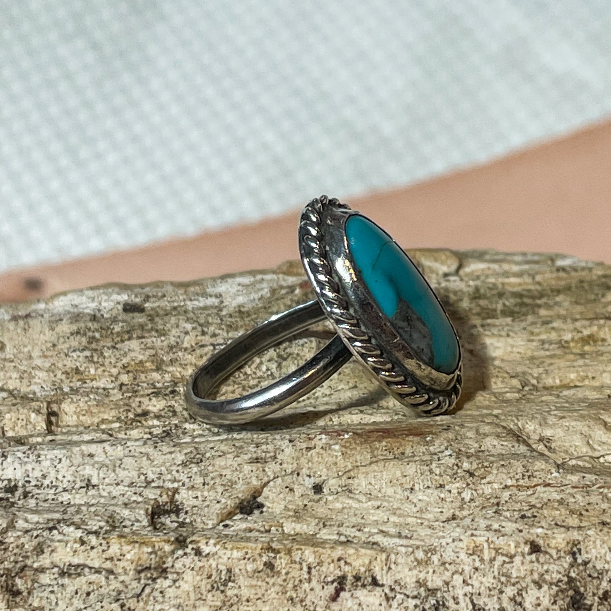 Oval Compressed Turquoise Silver Ring – Dandelion Jewelry