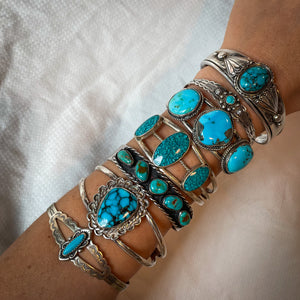 Sterling Silver Cuff with Detail and Center Turquoise Stone